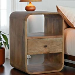 Wood Nightstand with Drawer & 2 Open Slots, Stain Finish, Bedside Cabinet for Bedroom & Living Room, Brown - Aosom UK