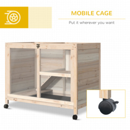 PawHut Wooden Rabbit Hutch Guinea Pigs House Bunny Small Animal Cage W/ Pull-out Tray Openable Roof Wheels 91.5 x 53.3 x 73 cm - thumbnail 6