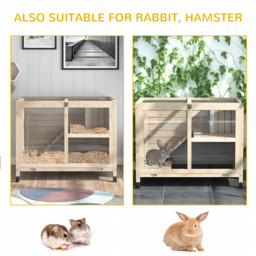 PawHut Wooden Rabbit Hutch Guinea Pigs House Bunny Small Animal Cage W/ Pull-out Tray Openable Roof Wheels 91.5 x 53.3 x 73 cm - thumbnail 7