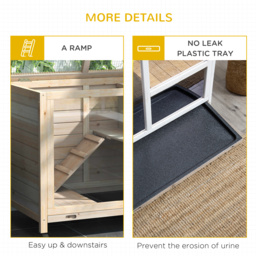 PawHut Wooden Rabbit Hutch Guinea Pigs House Bunny Small Animal Cage W/ Pull-out Tray Openable Roof Wheels 91.5 x 53.3 x 73 cm - thumbnail 8