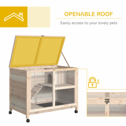 PawHut Wooden Rabbit Hutch Guinea Pigs House Bunny Small Animal Cage W/ Pull-out Tray Openable Roof Wheels 91.5 x 53.3 x 73 cm - thumbnail 5