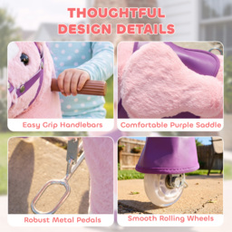 AIYAPLAY Ride on Horse Pedal Ride On Walking Horse Toy Rotatable Head Neighing Sound, Pink - thumbnail 7