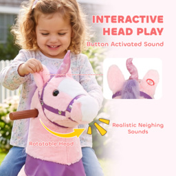AIYAPLAY Ride on Horse Pedal Ride On Walking Horse Toy Rotatable Head Neighing Sound, Pink - thumbnail 6