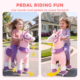 AIYAPLAY Ride on Horse Pedal Ride On Walking Horse Toy Rotatable Head Neighing Sound, Pink - thumbnail 5