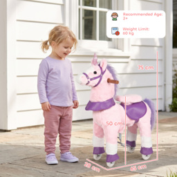 AIYAPLAY Ride on Horse Pedal Ride On Walking Horse Toy Rotatable Head Neighing Sound, Pink - thumbnail 3