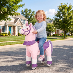AIYAPLAY Ride on Horse Pedal Ride On Walking Horse Toy Rotatable Head Neighing Sound, Pink - thumbnail 2