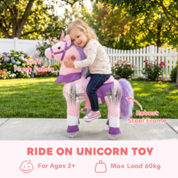 AIYAPLAY Ride on Horse Pedal Ride On Walking Horse Toy Rotatable Head Neighing Sound, Pink - thumbnail 4