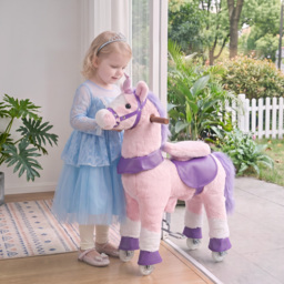 AIYAPLAY Ride on Horse Pedal Ride On Walking Horse Toy Rotatable Head Neighing Sound, Pink - thumbnail 8
