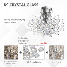 HOMCOM Crystal Chandelier w/ K9 Crystal Droplets, 3 Lights Mordern Style Ceiling Lamp for Living Room, Bedroom, Dining Room, Transparent - Aosom UK - thumbnail 4