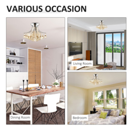 HOMCOM Crystal Chandelier w/ K9 Crystal Droplets, 3 Lights Mordern Style Ceiling Lamp for Living Room, Bedroom, Dining Room, Transparent - Aosom UK - thumbnail 7