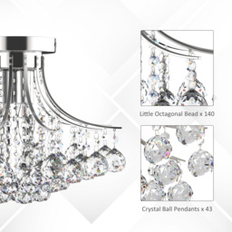 HOMCOM Crystal Chandelier w/ K9 Crystal Droplets, 3 Lights Mordern Style Ceiling Lamp for Living Room, Bedroom, Dining Room, Transparent - Aosom UK - thumbnail 6