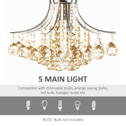 HOMCOM Crystal Chandelier w/ K9 Crystal Droplets, 3 Lights Mordern Style Ceiling Lamp for Living Room, Bedroom, Dining Room, Transparent - Aosom UK - thumbnail 5