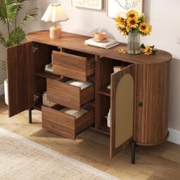 Spacious Sideboard with 3 Drawers and Adjustable Shelves, Stylish Cabinet for Living Room or Entryway, 140L x 38W x 77.5H cm, Walnut - Aosom UK - thumbnail 8