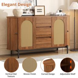 Spacious Sideboard with 3 Drawers and Adjustable Shelves, Stylish Cabinet for Living Room or Entryway, 140L x 38W x 77.5H cm, Walnut - Aosom UK - thumbnail 4