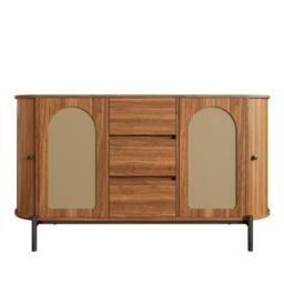 Spacious Sideboard with 3 Drawers and Adjustable Shelves, Stylish Cabinet for Living Room or Entryway, 140L x 38W x 77.5H cm, Walnut - Aosom UK - thumbnail 2