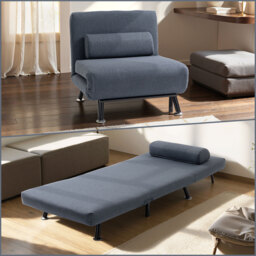 HOMCOM Single Sofa Bed Sleeper Chair, Foldable Fabric Guest Bed with Pillow, Space-Saving Lounge Couch, Dark Grey - Aosom UK - thumbnail 3