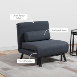 HOMCOM Single Sofa Bed Sleeper Chair, Foldable Fabric Guest Bed with Pillow, Space-Saving Lounge Couch, Dark Grey - Aosom UK - thumbnail 7