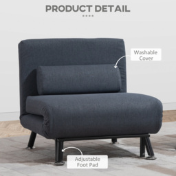 HOMCOM Single Sofa Bed Sleeper Chair, Foldable Fabric Guest Bed with Pillow, Space-Saving Lounge Couch, Dark Grey - Aosom UK - thumbnail 8