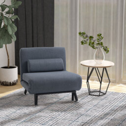 HOMCOM Single Sofa Bed Sleeper Chair, Foldable Fabric Guest Bed with Pillow, Space-Saving Lounge Couch, Dark Grey - Aosom UK - thumbnail 2