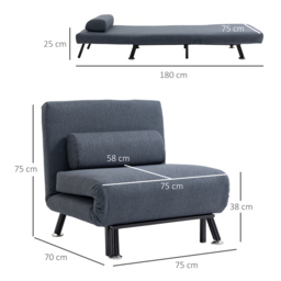 HOMCOM Single Sofa Bed Sleeper Chair, Foldable Fabric Guest Bed with Pillow, Space-Saving Lounge Couch, Dark Grey - Aosom UK - thumbnail 4
