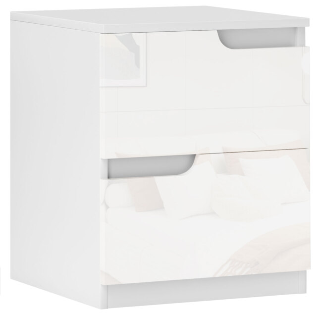 HOMCOM Set of Two High Gloss Bedside Tables - White - image 1
