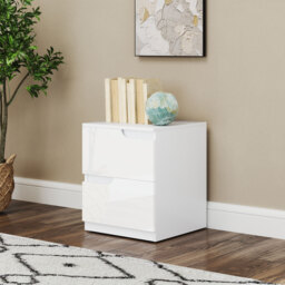 HOMCOM Set of Two High Gloss Bedside Tables - White - thumbnail 8