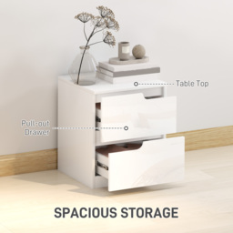 HOMCOM Set of Two High Gloss Bedside Tables - White - thumbnail 5