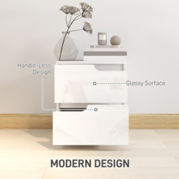 HOMCOM Set of Two High Gloss Bedside Tables - White - thumbnail 4