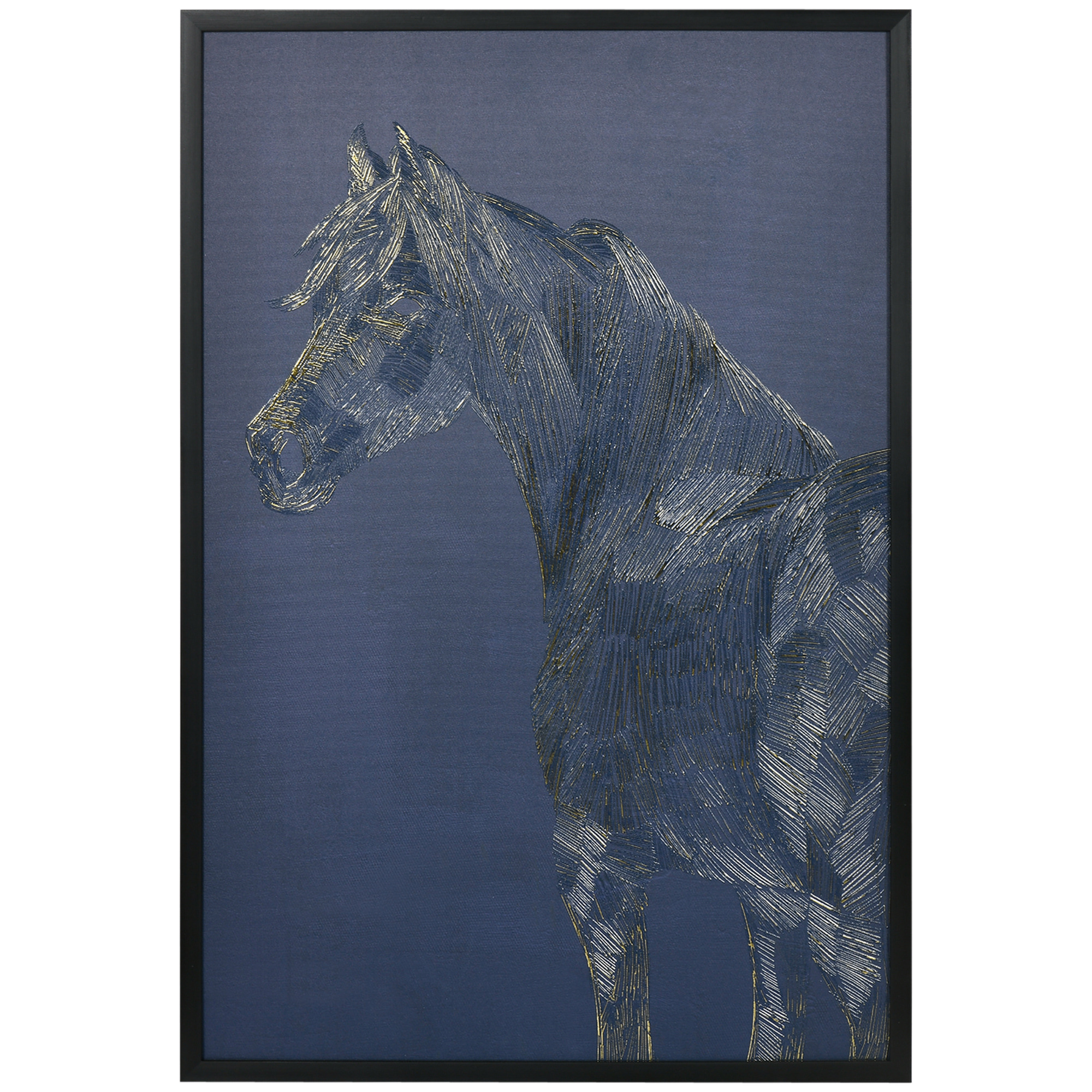 HOMCOM Canvas Wall Art Gold Textured Horse, Wall Pictures for Living Room Bedroom Decor, 93 x 63 cm