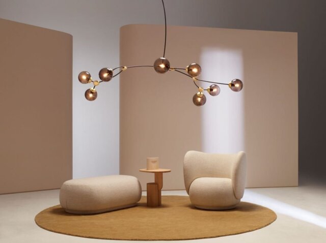 CTO Lighting Ivy - 8 Pendant Light bronze with satin brass details and smoked glass