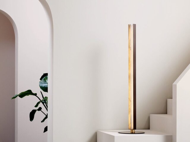 CTO Lighting Artes 1200 Floor Lamp antique bronze with antique bronze details and honed alabaster - 5 amp plug