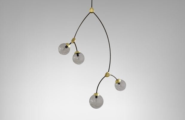 CTO Lighting Ivy - Vertical 4 - DALI-B Pendant Light bronze with bronze details and smoked glass