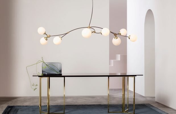 CTO Lighting Ivy - 8 Pendant Light bronze with satin brass details and shiny opal glass