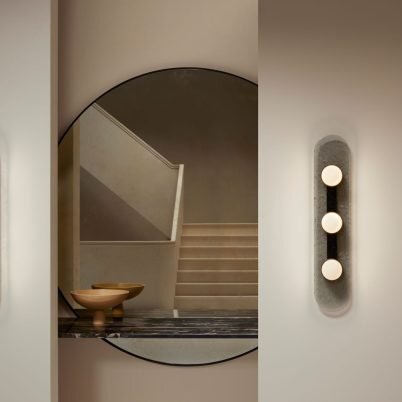 CTO Lighting Modulo - Twin Wall Light satin brass with smoked kiln glass and matt glass