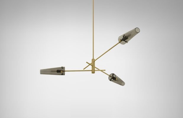 CTO Lighting Axis Small Pendant Light satin brass with smoked glass