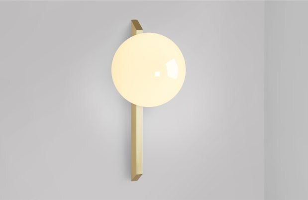 CTO Lighting Gaia - Tall - Flush - DALI-B Wall Light satin brass with shiny opal glass