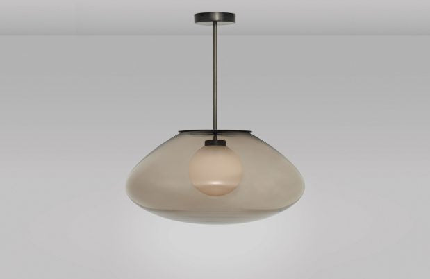 CTO Lighting Petra - Large Pendant Light Bronze with Smoked Hand Formed Glass