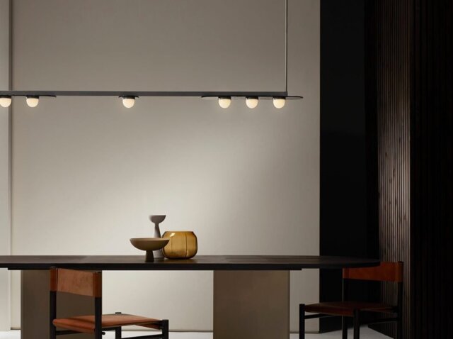CTO Lighting Modulo - Horizontal Chandelier antique bronze with smoked kiln glass and matt glass