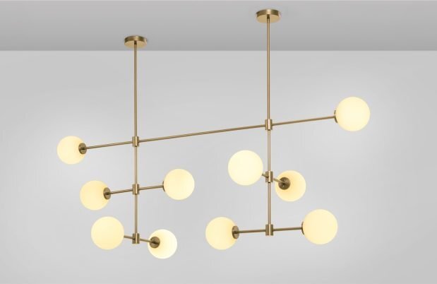 CTO Lighting Trevi - Multi 10 - DALI-A Pendant Light satin brass with matt opal glass