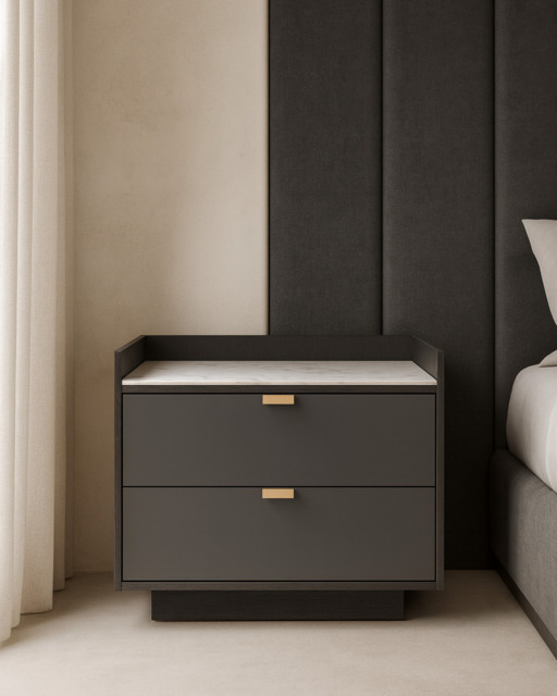 Saviour Bedside Table - White Marble & Anthracite/Grey Wash Oak - image 1