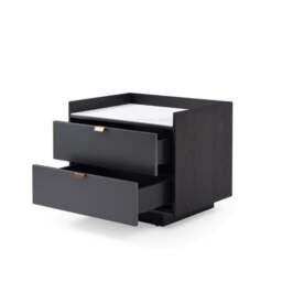 Saviour Bedside Table - White Marble & Anthracite/Grey Wash Oak - thumbnail 3