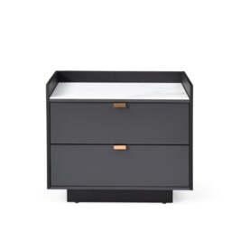 Saviour Bedside Table - White Marble & Anthracite/Grey Wash Oak - thumbnail 4