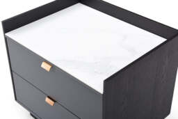 Saviour Bedside Table - White Marble & Anthracite/Grey Wash Oak - thumbnail 5