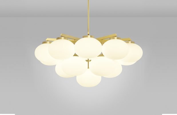 CTO Lighting Cloudesley Large - DALI-A Chandelier satin brass with matt opal glass