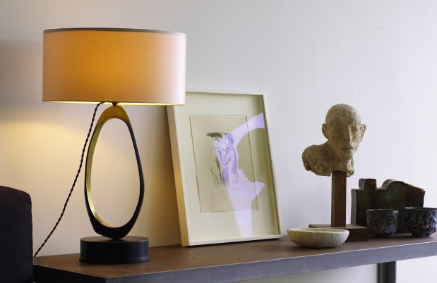 CTO Lighting Stella Table Lamp bronze/satin brass with dove grey shade UK plug