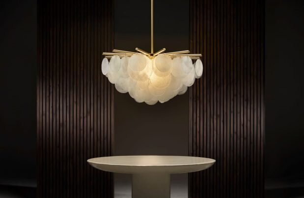 CTO Lighting Nimbus - Round - Large Chandelier satin brass with fritted glass