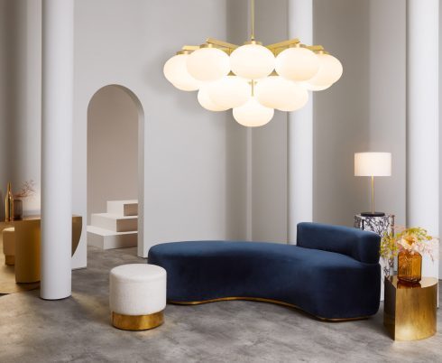 CTO Lighting Cloudesley Large Chandelier satin brass with matt opal glass