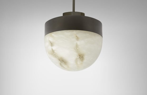 CTO Lighting Lucid 300 Pendant Light bronze with honed alabaster
