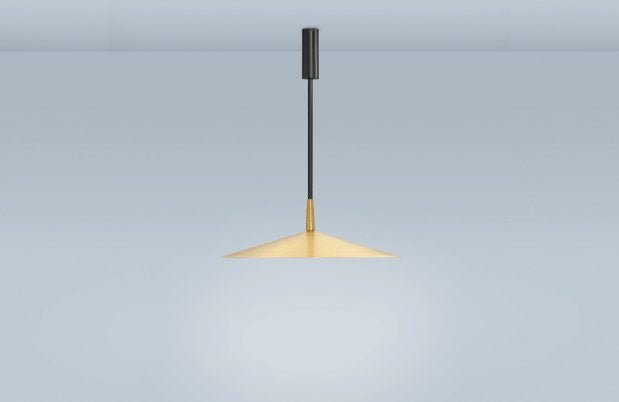 CTO Lighting Tinto - Medium - Rod Pendant Light satin brass shade and bronze details