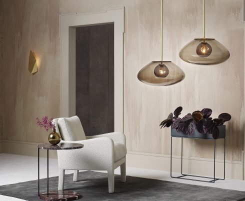 CTO Lighting Petra - Large Pendant Light satin brass with smoked outer glass and matt opal inner glass